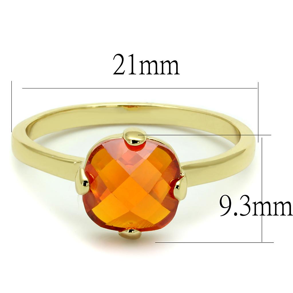 LO4079 - Inel din alamă placat cu aur, cu zirconiu cubic de calitate AAA portocaliu