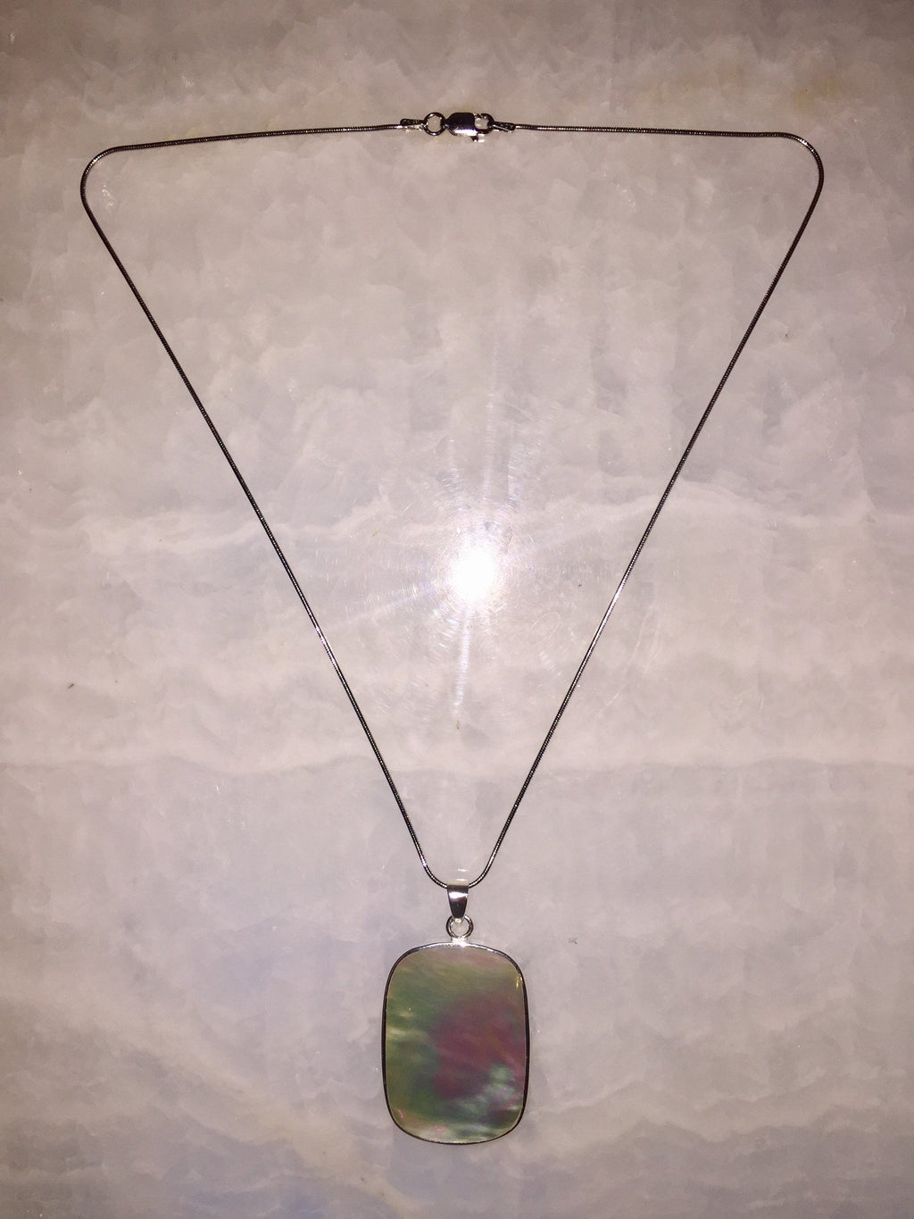 Silver Mother Of Pearl Necklace (Rectangle)