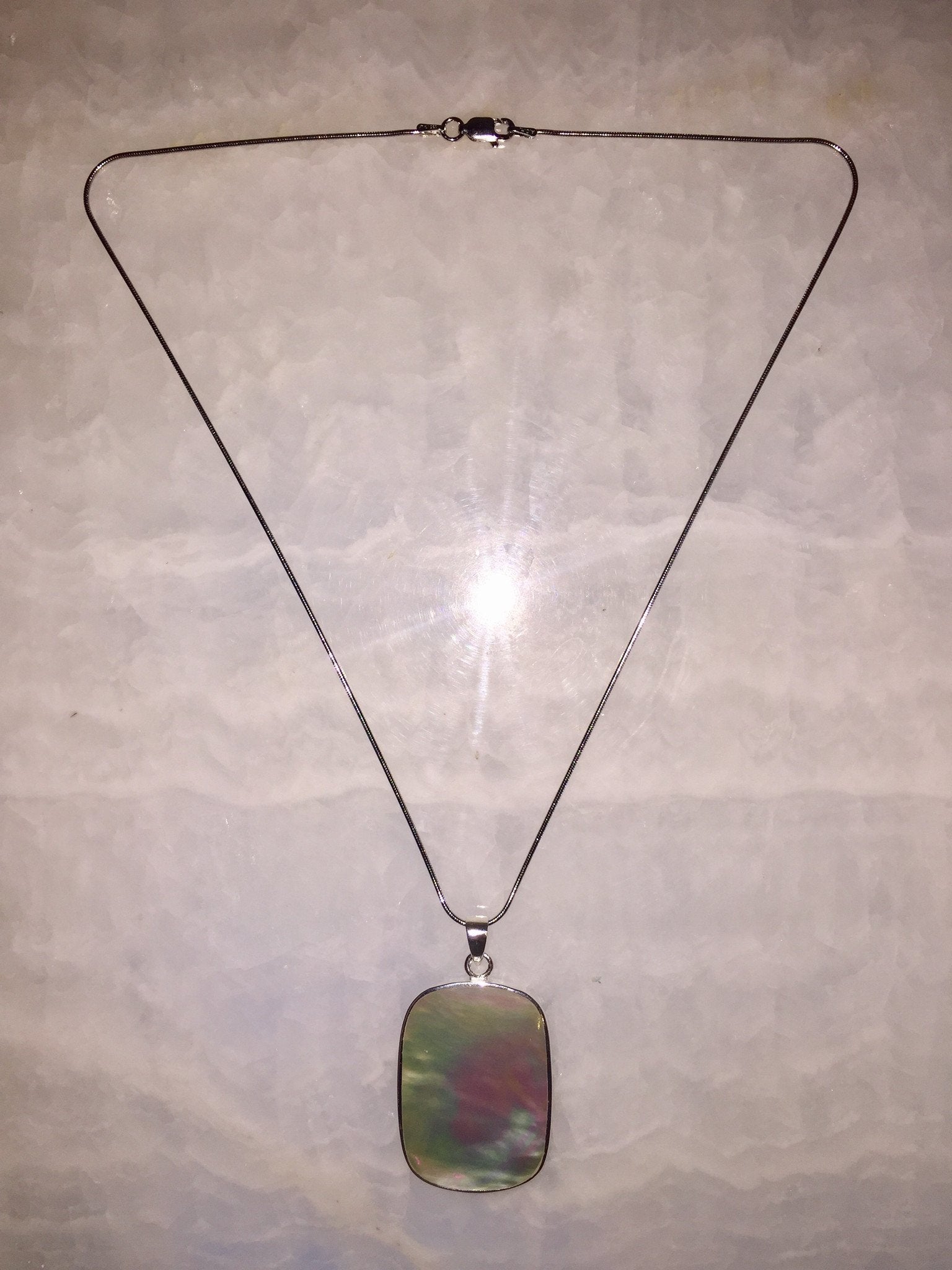 Silver Mother Of Pearl Necklace (Rectangle)