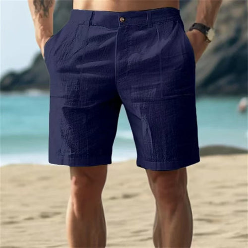 Men's Summer Cotton and Linen Shorts, Solid Color Casual Beach Shorts, - Cart2u.ro