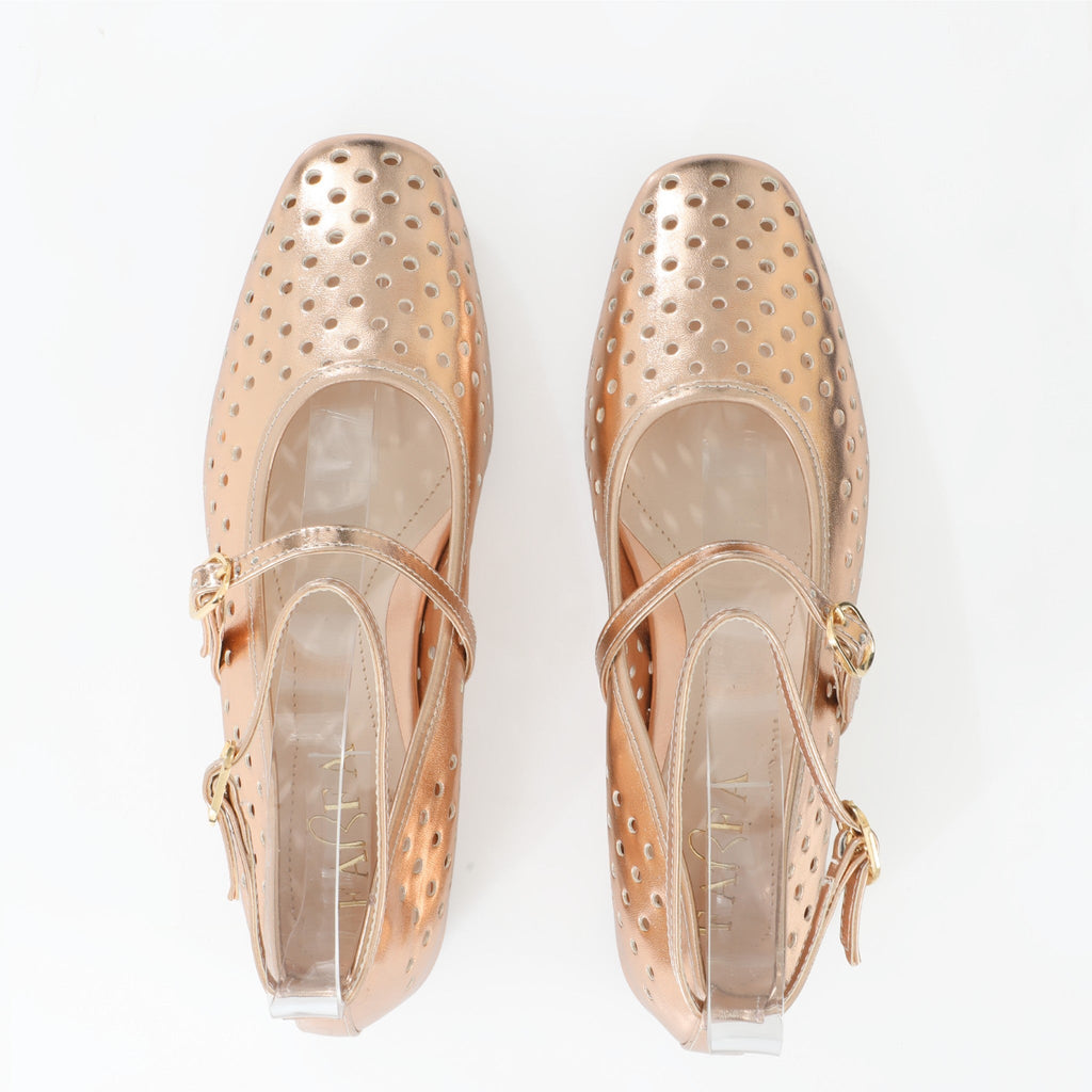 Ballerina Mary Jane Champagne | Perforated Detail FARFA