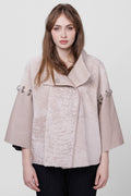 Poncho din Piele si Blană Naturală Shearling, Femei, Pearl 300 Mareus