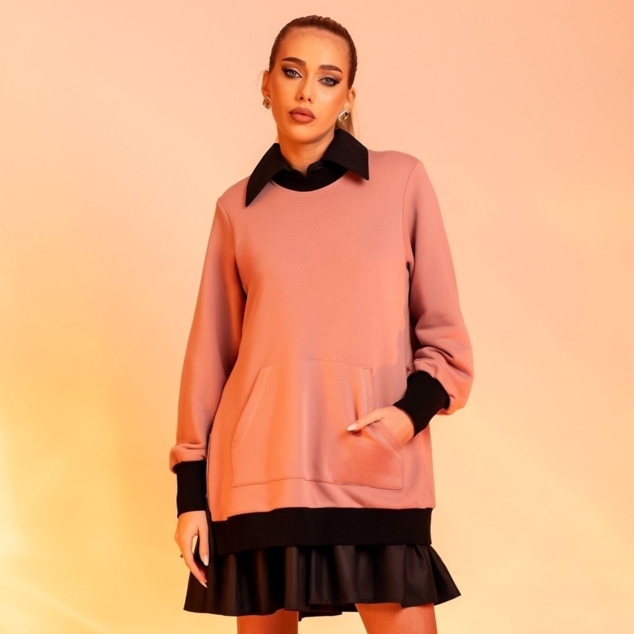 Rochie hanorac roz cu insertii tip camasa Mondey Carolina D
