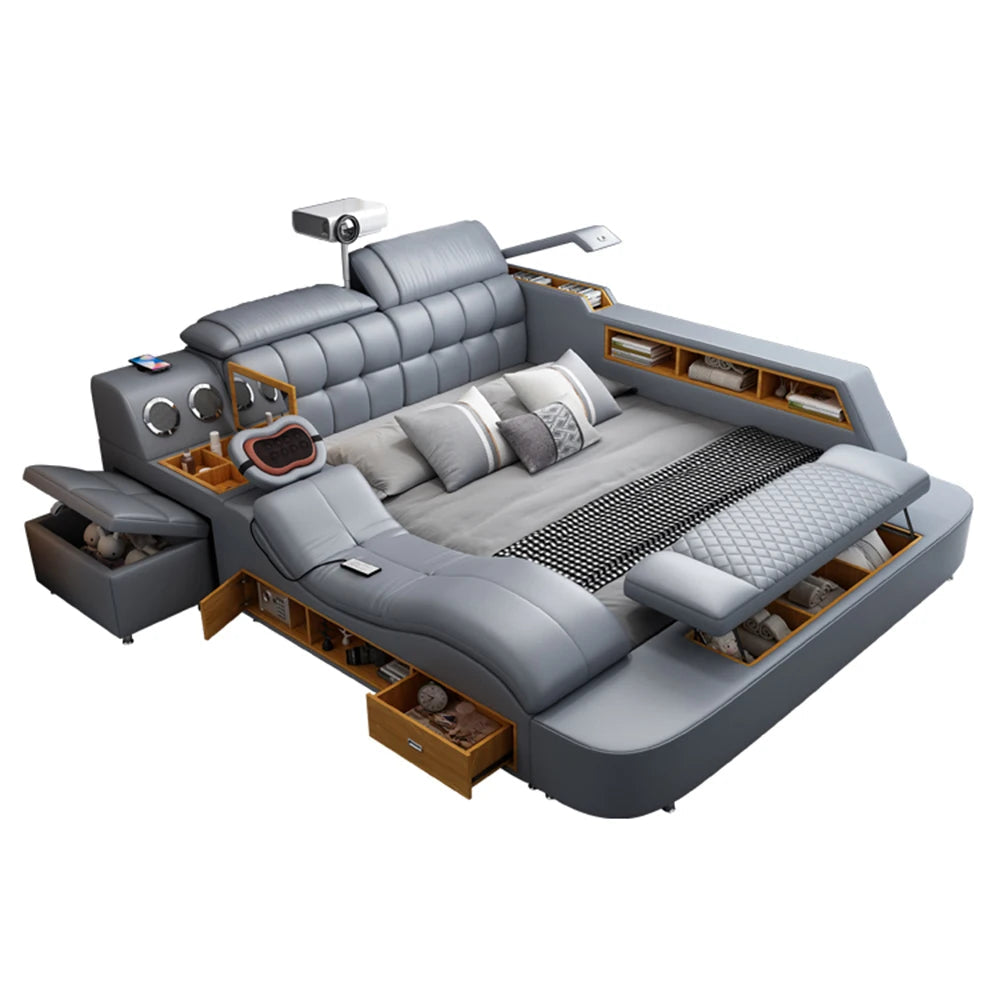 MINGDIBAO Luxury King Size Genuine Leather Bed / Tech Smart Bed / - Cart2u.ro