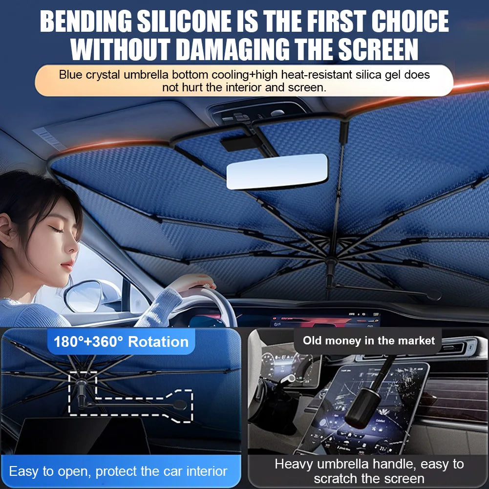 Parasolar Auto Tip Umbrelă pentru Parbriz cu Mâner Flexibil și Rotire la 360°