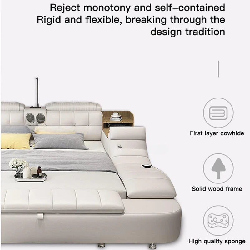 Genuine Leather Bed Frame Soft Beds Massager Storage Safe Speaker - Cart2u.ro