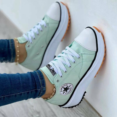 Flat Lace-Up Sneakers Pattern Canvas Casual Women Sport Shoes - Cart2u.ro