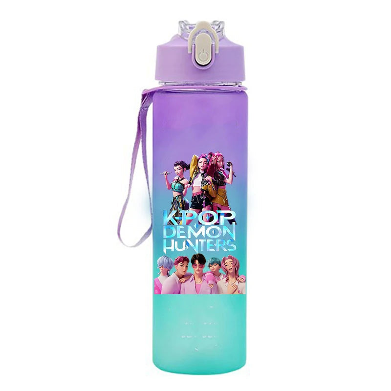 Kpop Demon Hunter Water Bottle with Straw 750ml Kids Summer Anime Cup - Cart2u.ro