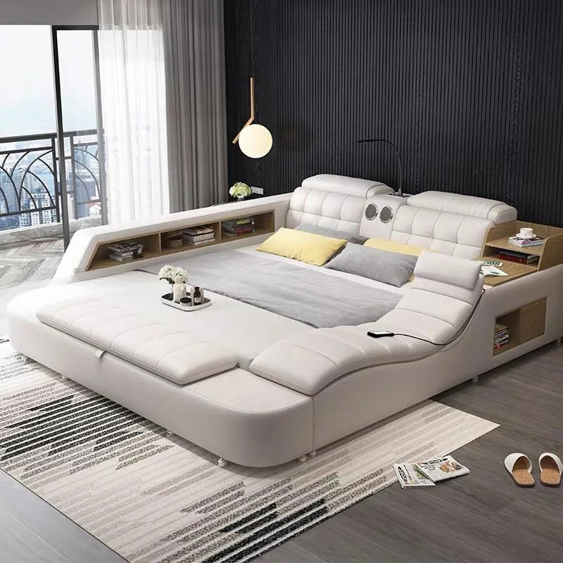 Genuine Leather Bed Frame Soft Beds Massager Storage Safe Speaker - Cart2u.ro