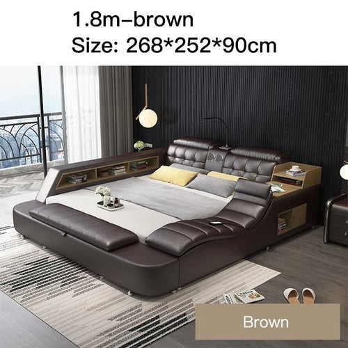 Genuine Leather Bed Frame Soft Beds Massager Storage Safe Speaker - Cart2u.ro