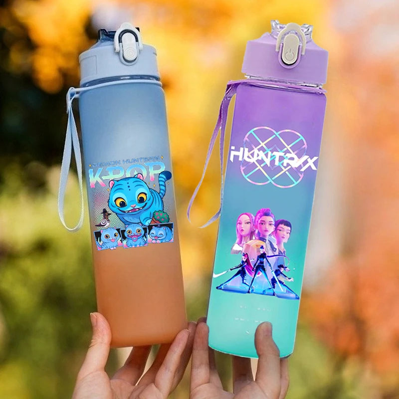 Kpop Demon Hunter Water Bottle with Straw 750ml Kids Summer Anime Cup - Cart2u.ro