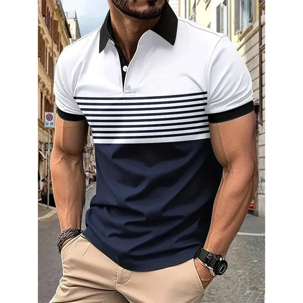 Mens Casual Stripe Short Sleeve Polo Shirt - Cart2u.ro