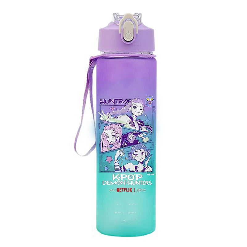 Kpop Demon Hunter Water Bottle with Straw 750ml Kids Summer Anime Cup - Cart2u.ro
