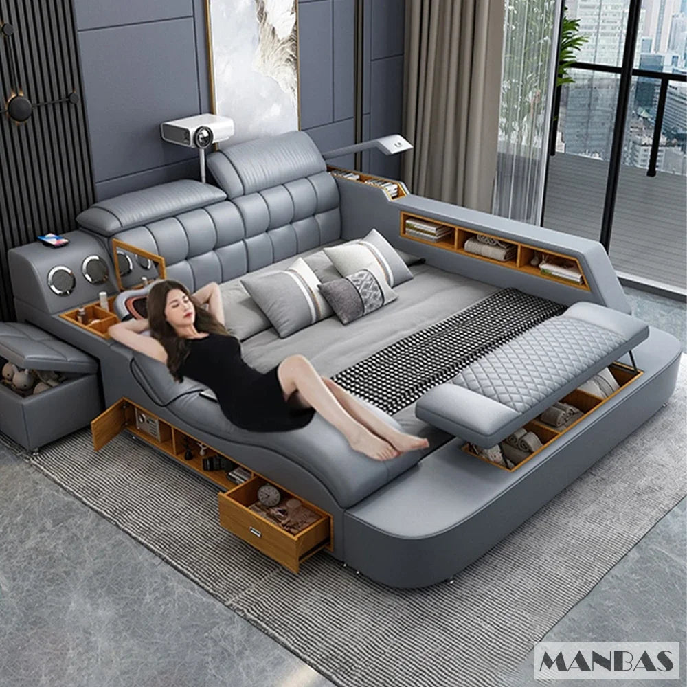 Linlamlim Luxury King Size Genuine Leather Bed / Tech Smart Bed / - Cart2u.ro
