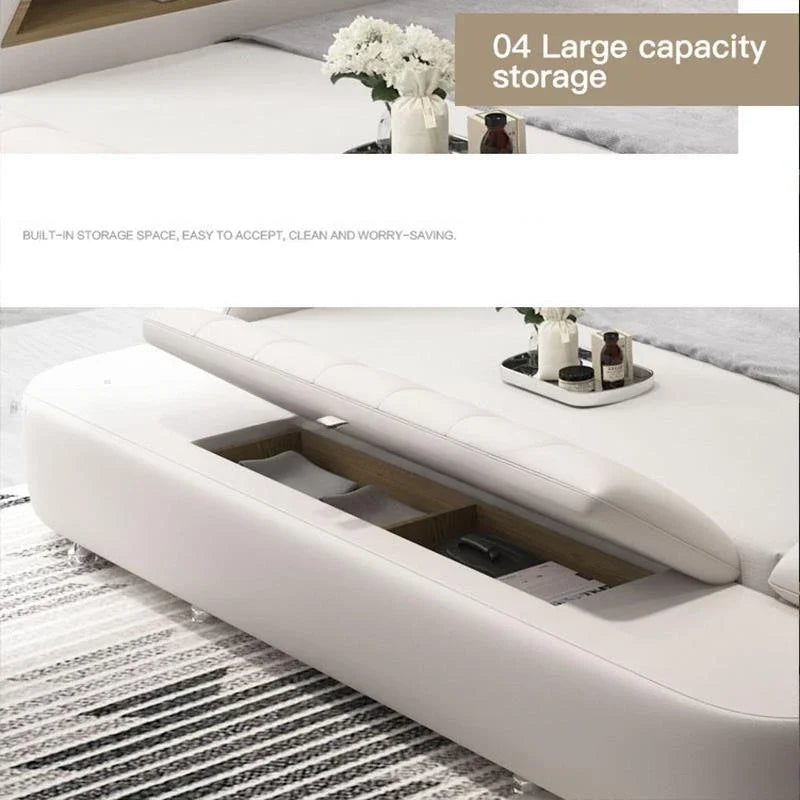 Genuine Leather Bed Frame Soft Beds Massager Storage Safe Speaker - Cart2u.ro