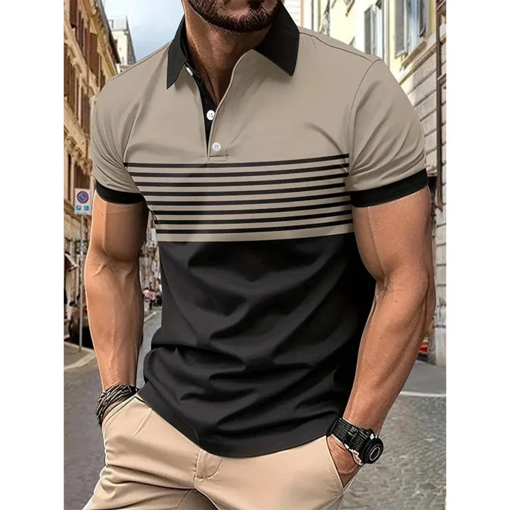 Mens Casual Stripe Short Sleeve Polo Shirt - Cart2u.ro