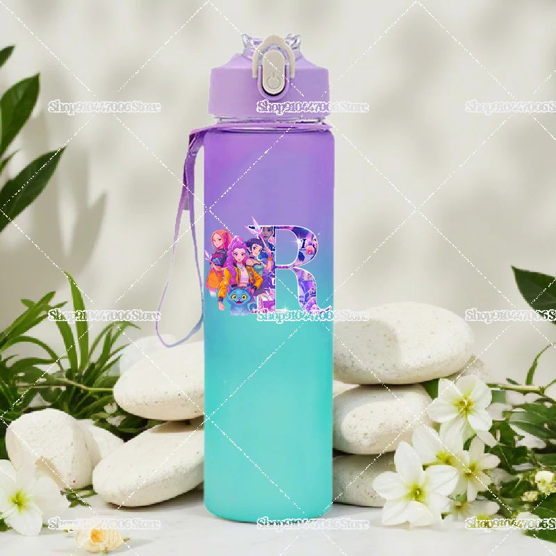 Kpop Demon Hunters letter A-Z Large Capacity Sports Water Bottle - Cart2u.ro