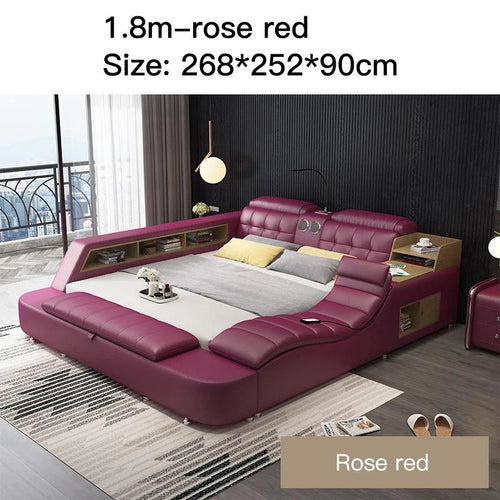 Genuine Leather Bed Frame Soft Beds Massager Storage Safe Speaker - Cart2u.ro