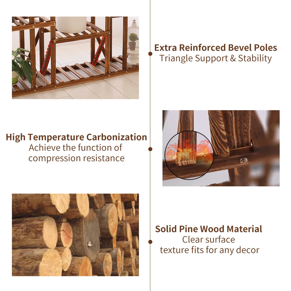 Wooden Plant Shelf Flower Pot Stand Indoor Outdoor Multi-Tier Plant - Cart2u.ro
