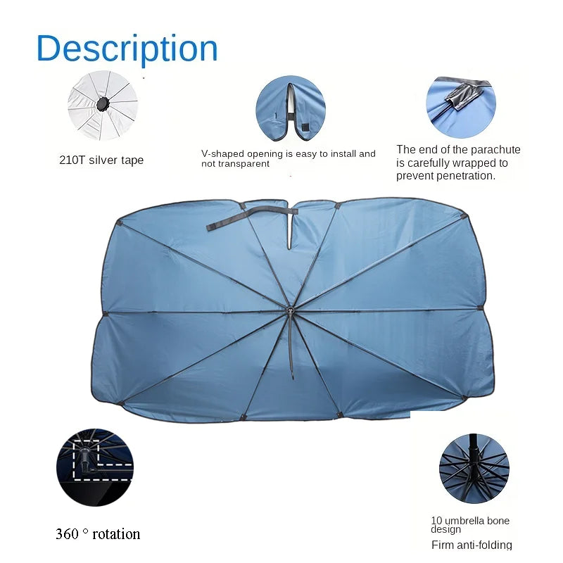 Parasolar Auto Tip Umbrelă pentru Parbriz cu Mâner Flexibil și Rotire la 360°