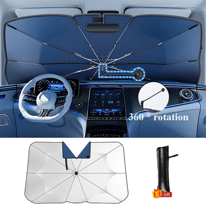 Parasolar Auto Tip Umbrelă pentru Parbriz cu Mâner Flexibil și Rotire la 360°