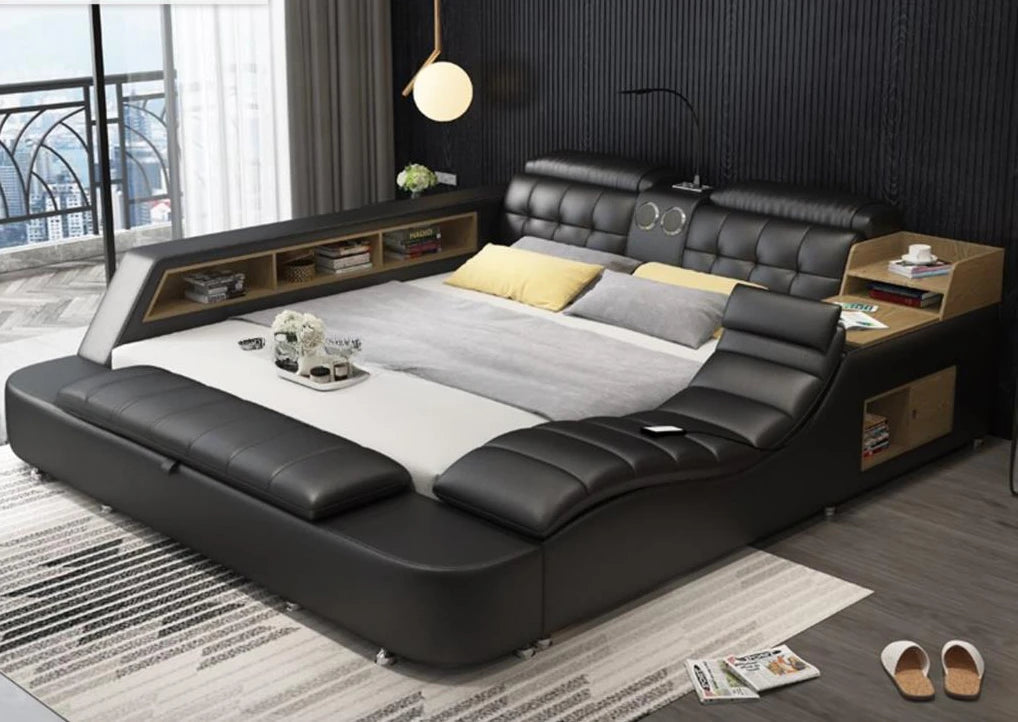 Genuine Leather Bed Frame Soft Beds Massager Storage Safe Speaker - Cart2u.ro