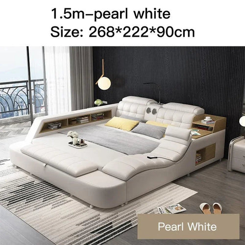 Genuine Leather Bed Frame Soft Beds Massager Storage Safe Speaker - Cart2u.ro