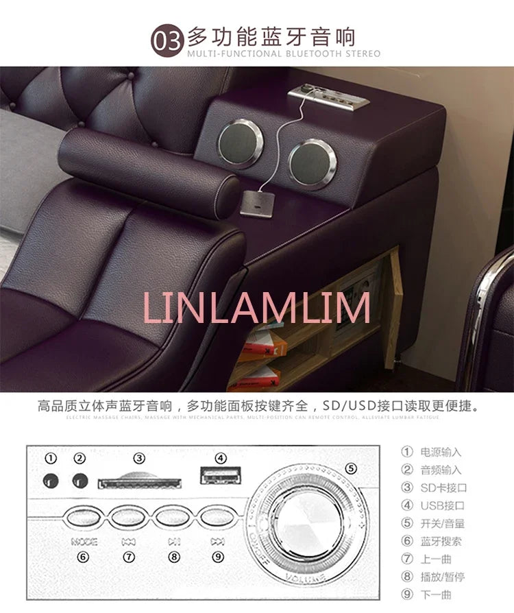 Genuine leather bed frame Soft Beds massager storage safe speaker LED - Cart2u.ro