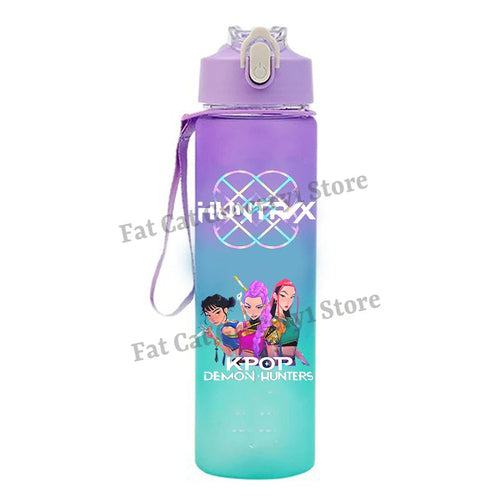 Kpop Demon Hunter Water Bottle with Straw 750ml Kids Summer Anime Cup - Cart2u.ro