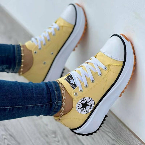 Flat Lace-Up Sneakers Pattern Canvas Casual Women Sport Shoes - Cart2u.ro