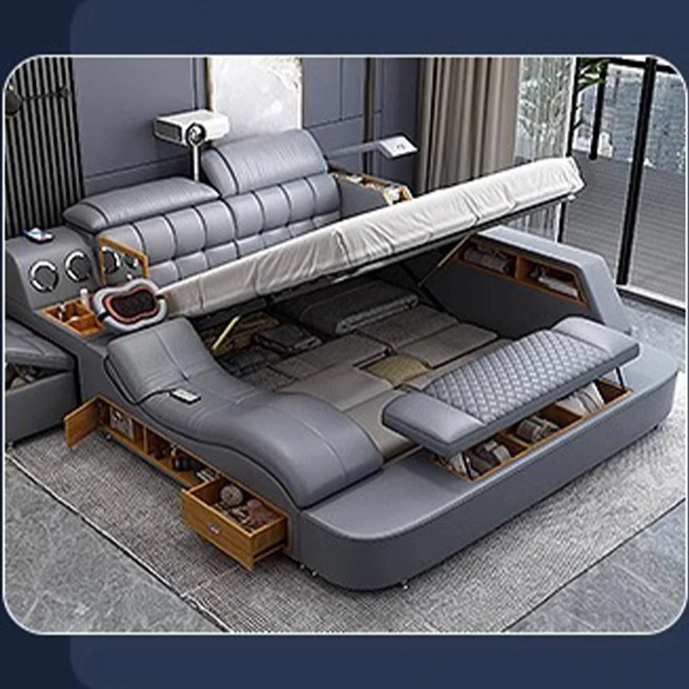 MANBAS Luxury King Size Genuine Leather Bed / Tech Smart Bed / - Cart2u.ro