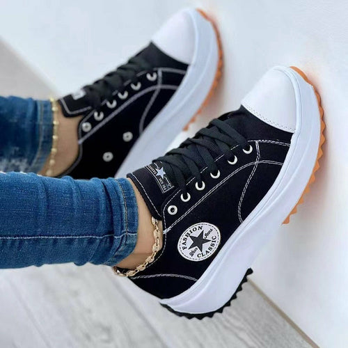 Flat Lace-Up Sneakers Pattern Canvas Casual Women Sport Shoes - Cart2u.ro