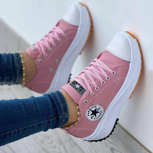 Flat Lace-Up Sneakers Pattern Canvas Casual Women Sport Shoes - Cart2u.ro