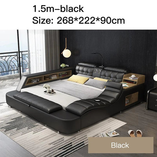Genuine Leather Bed Frame Soft Beds Massager Storage Safe Speaker - Cart2u.ro