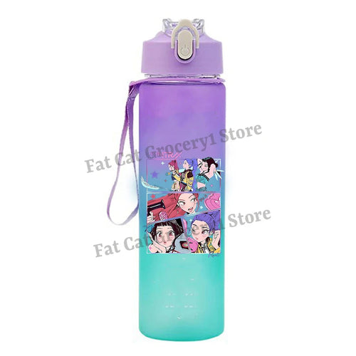 Kpop Demon Hunter Water Bottle with Straw 750ml Kids Summer Anime Cup - Cart2u.ro