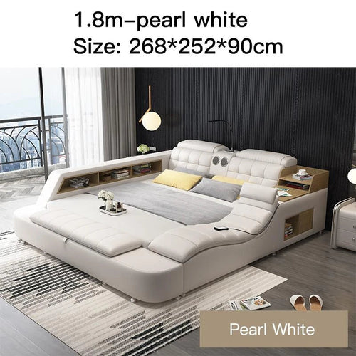 Genuine Leather Bed Frame Soft Beds Massager Storage Safe Speaker - Cart2u.ro