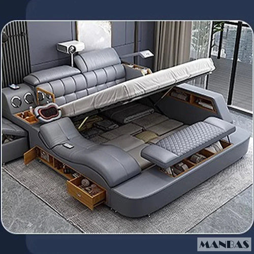 Linlamlim Luxury King Size Genuine Leather Bed / Tech Smart Bed / - Cart2u.ro