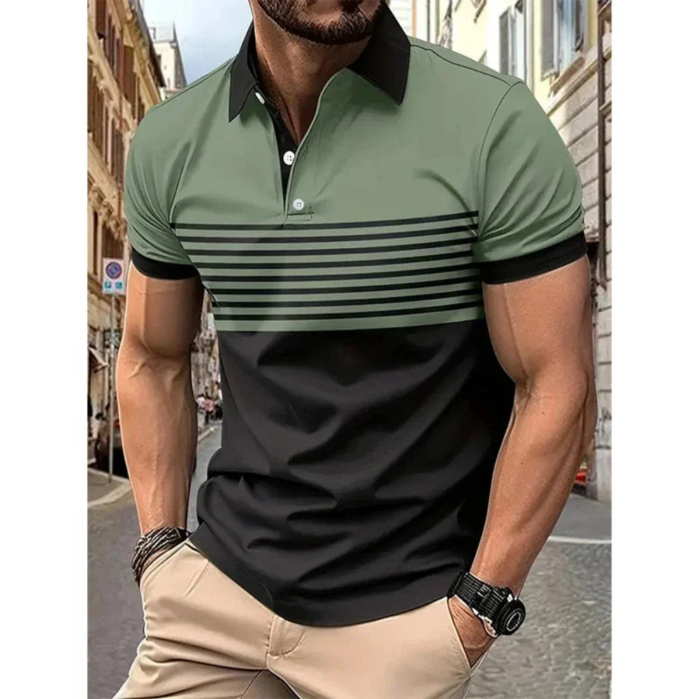 Mens Casual Stripe Short Sleeve Polo Shirt - Cart2u.ro