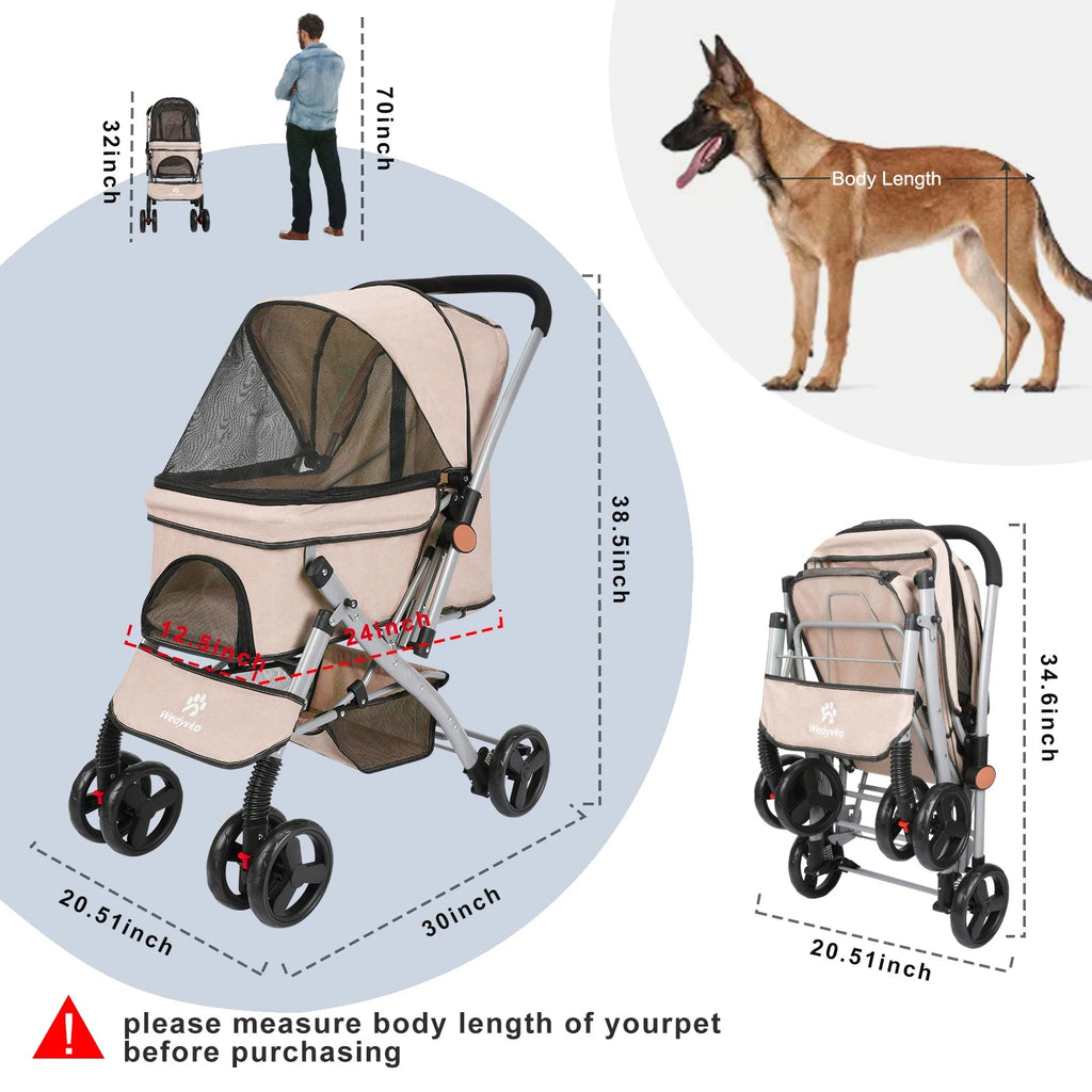 Foldable Cat Dog Stroller  Detachable  Easy Assembly Pet Travel - Cart2u.ro