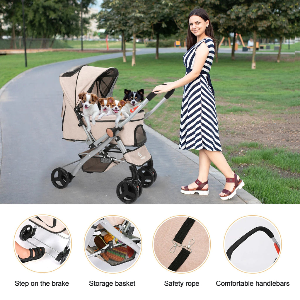 Foldable Cat Dog Stroller  Detachable  Easy Assembly Pet Travel - Cart2u.ro