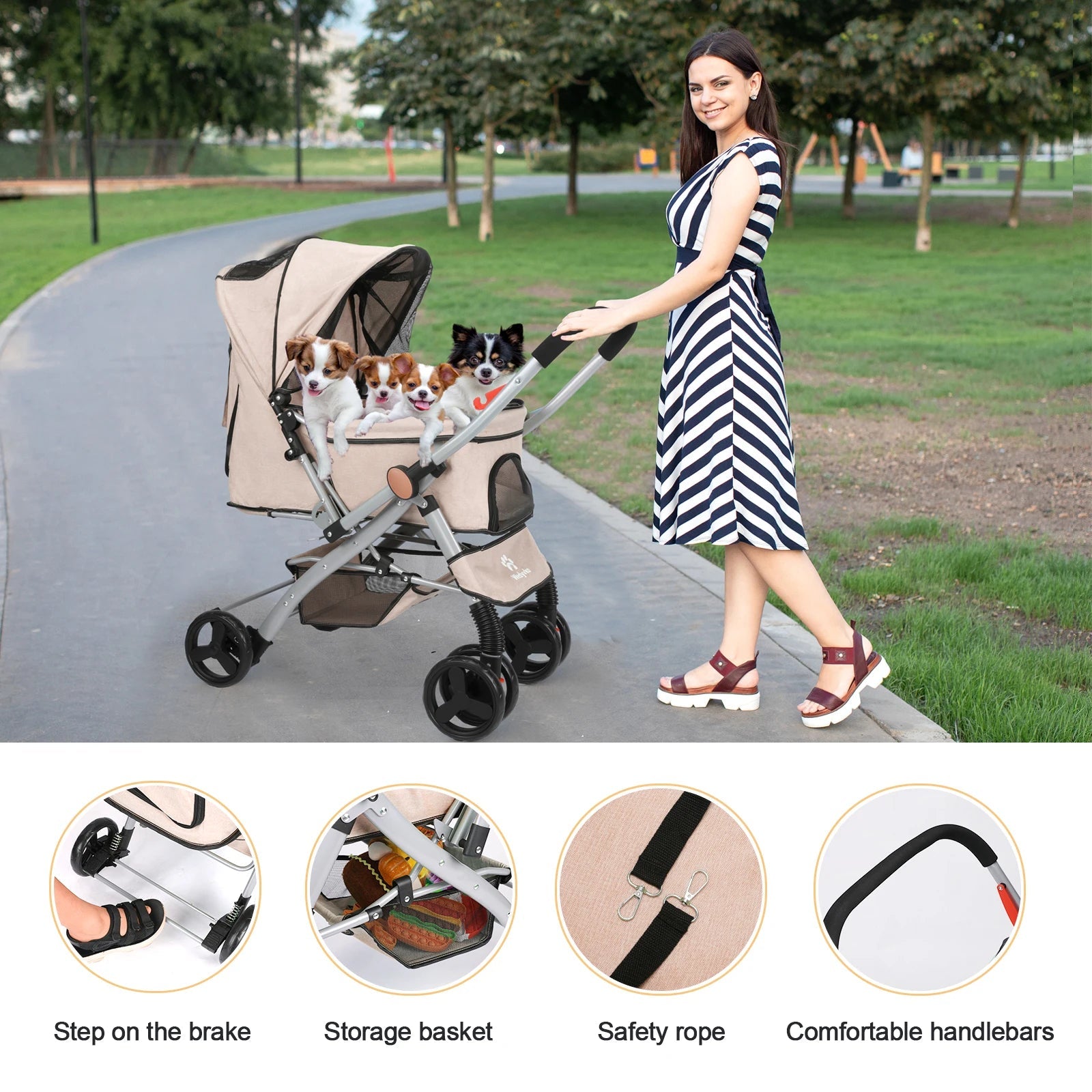 Foldable Cat Dog Stroller  Detachable  Easy Assembly Pet Travel - Cart2u.ro