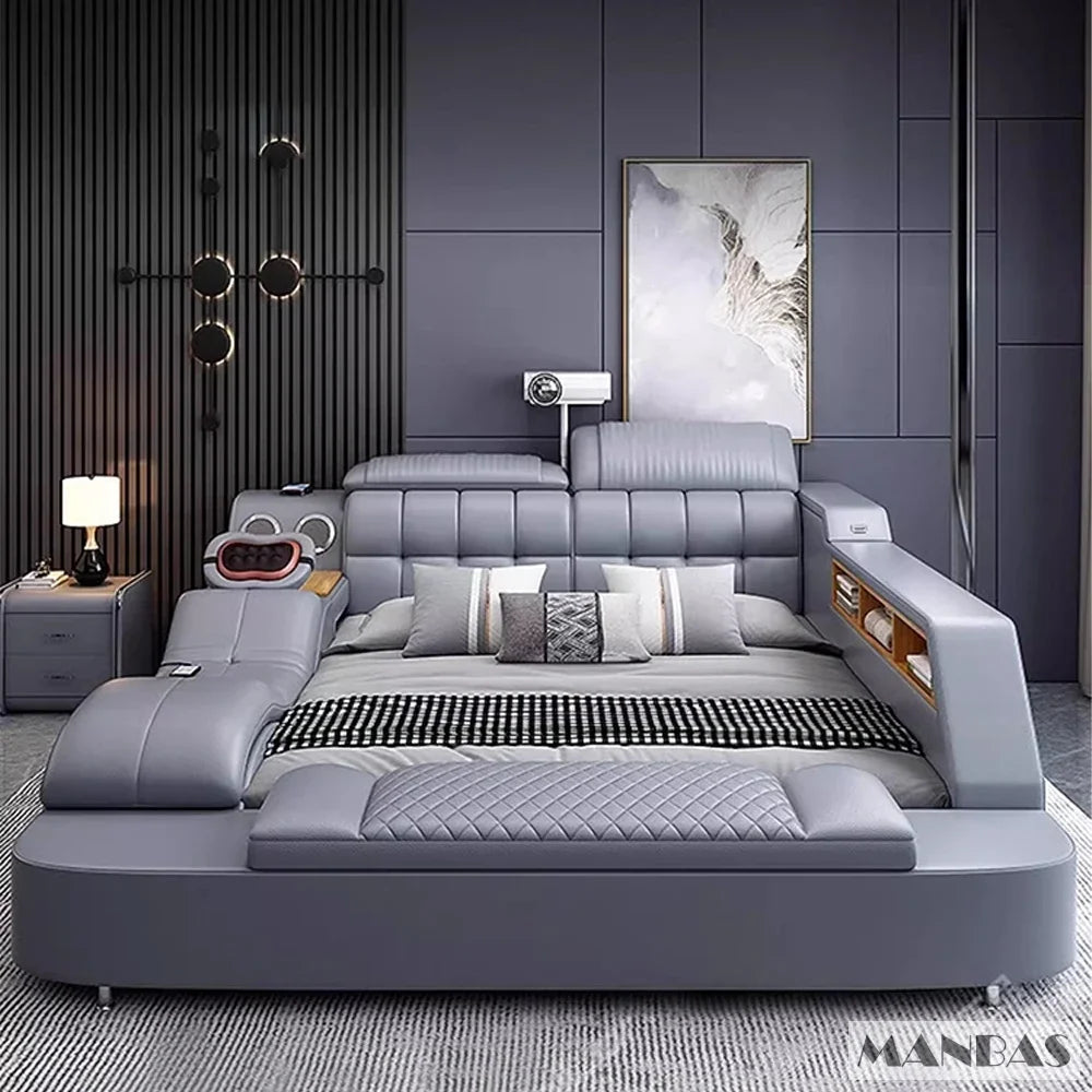 MINGDIBAO Luxury King Size Genuine Leather Bed / Tech Smart Bed / - Cart2u.ro