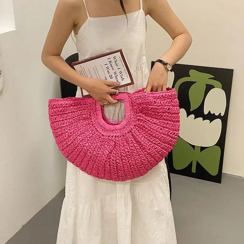Half Moon Design Basket  Beach Straw Bag - Cart2u.ro