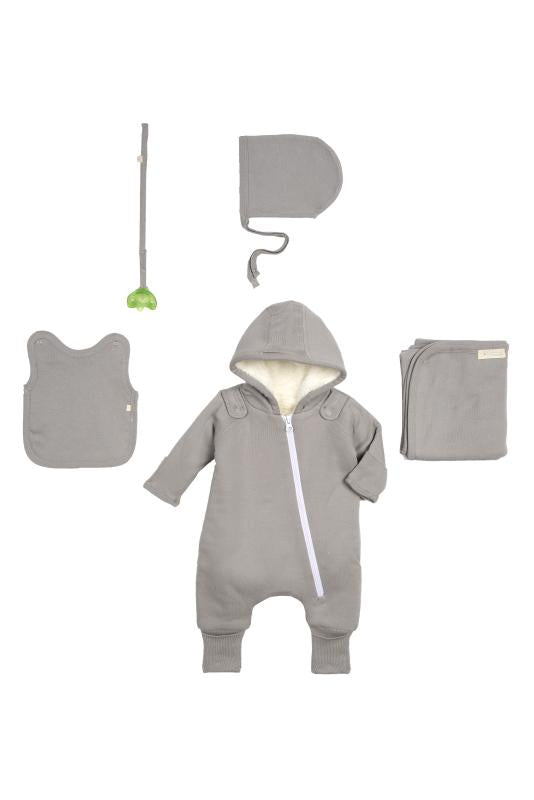 Smart Cuddly Jumpsuit + Bib - Gray - Cart2u.ro