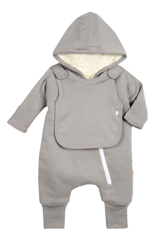 Smart Cuddly Jumpsuit + Bib - Gray - Cart2u.ro