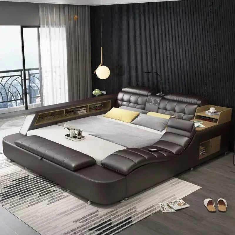 Genuine Leather Bed Frame Soft Beds Massager Storage Safe Speaker - Cart2u.ro