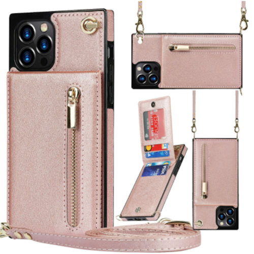 Slim Zipper Wallet Back Case for iPhone With Crossbody Strap - Cart2u.ro