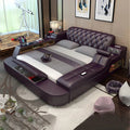 Genuine leather bed frame Soft Beds massager storage safe speaker LED - Cart2u.ro
