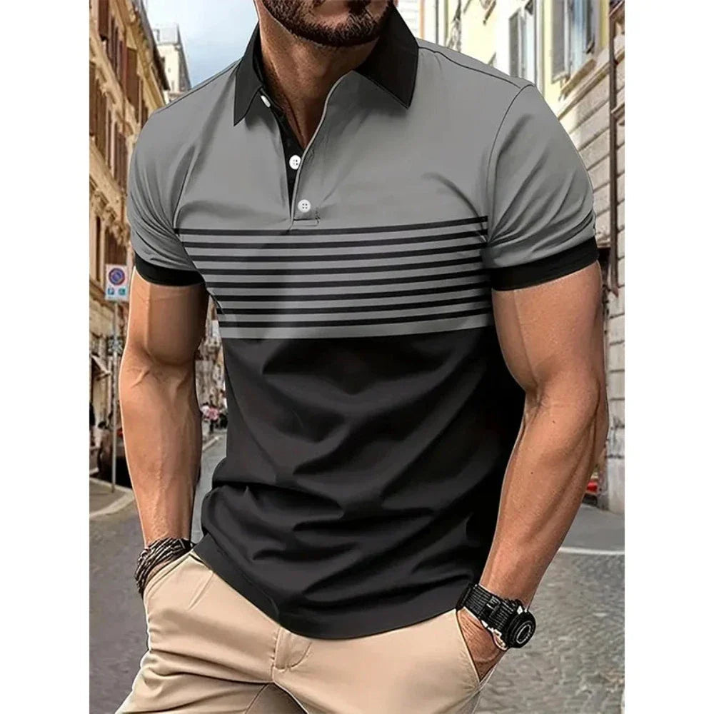 Mens Casual Stripe Short Sleeve Polo Shirt - Cart2u.ro