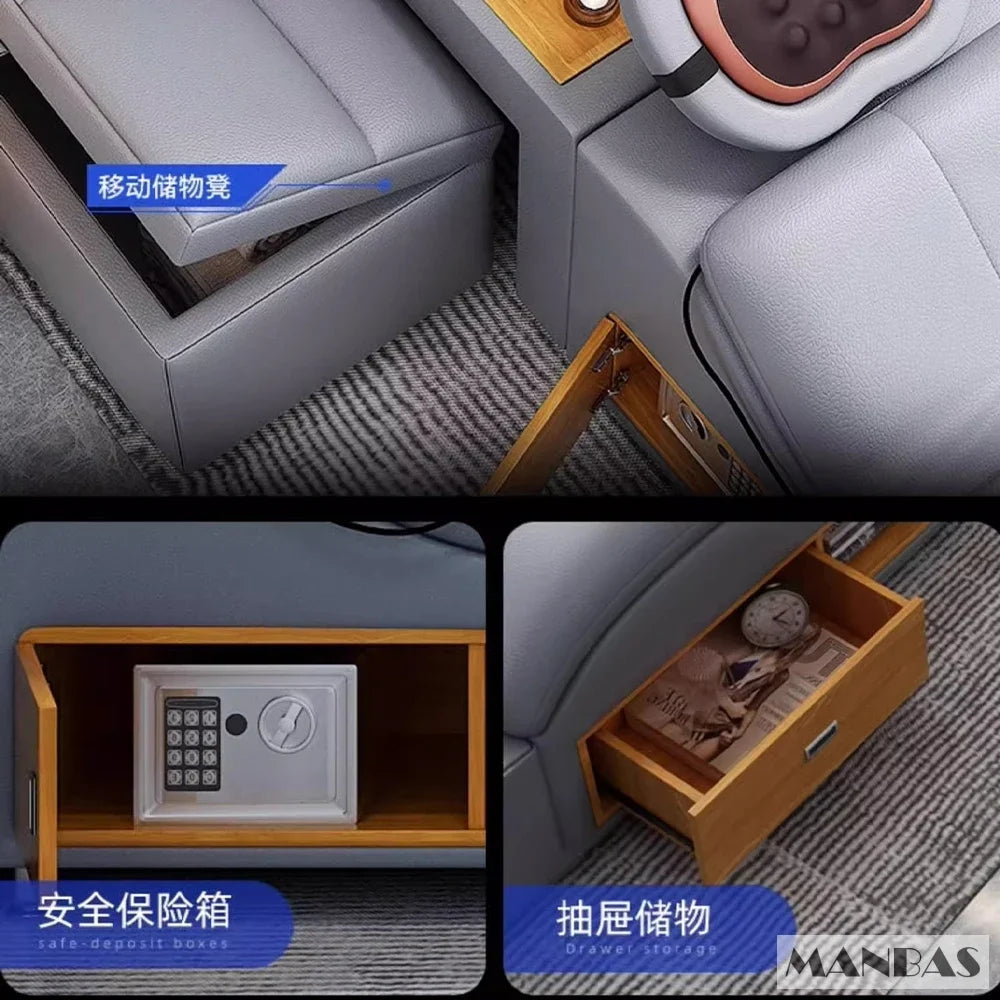MANBAS Luxury King Size Genuine Leather Bed / Tech Smart Bed / - Cart2u.ro